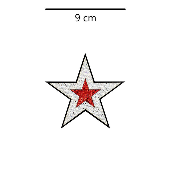 5 Unidades Parche Estrella Plateada Rojo Microlentejuelas BY DELUXE Chile