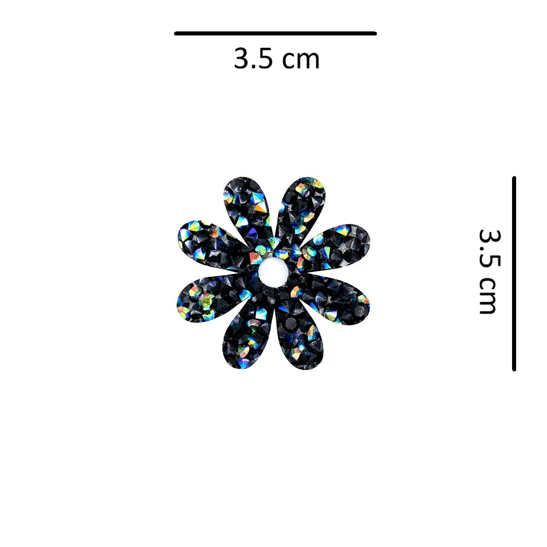 5 Unidades Decoración Flor Pequeña Negra Tornasol Cristales
