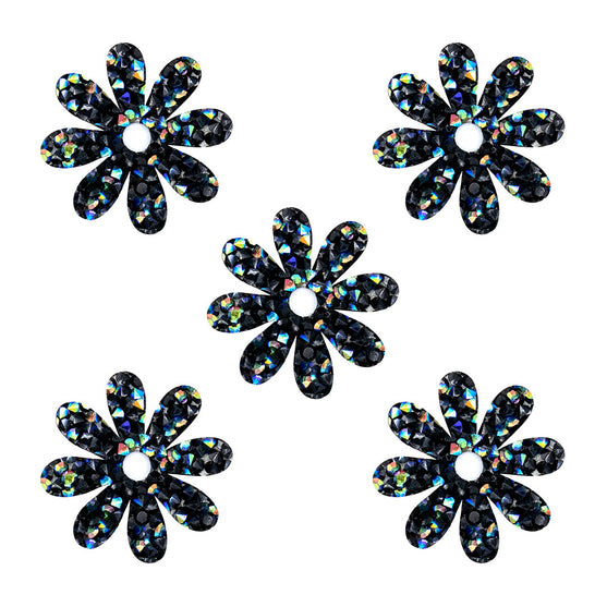 5 Unidades Decoración Flor Pequeña Negra Tornasol Cristales