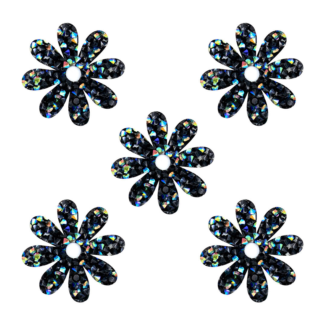 5 Unidades Decoración Flor Pequeña Negra Tornasol Cristales