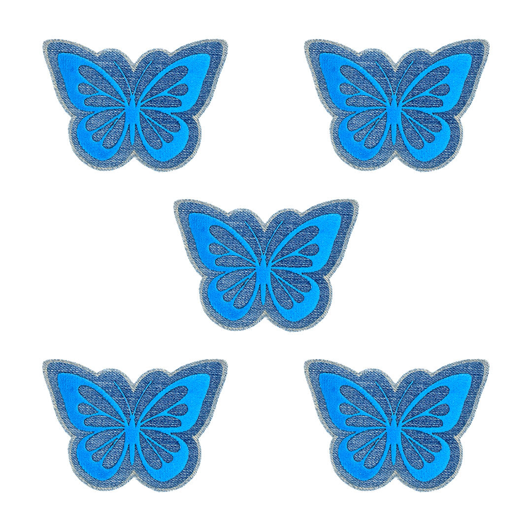 5 Unidades Parche Mariposa Azul Felpa Jean Vintage