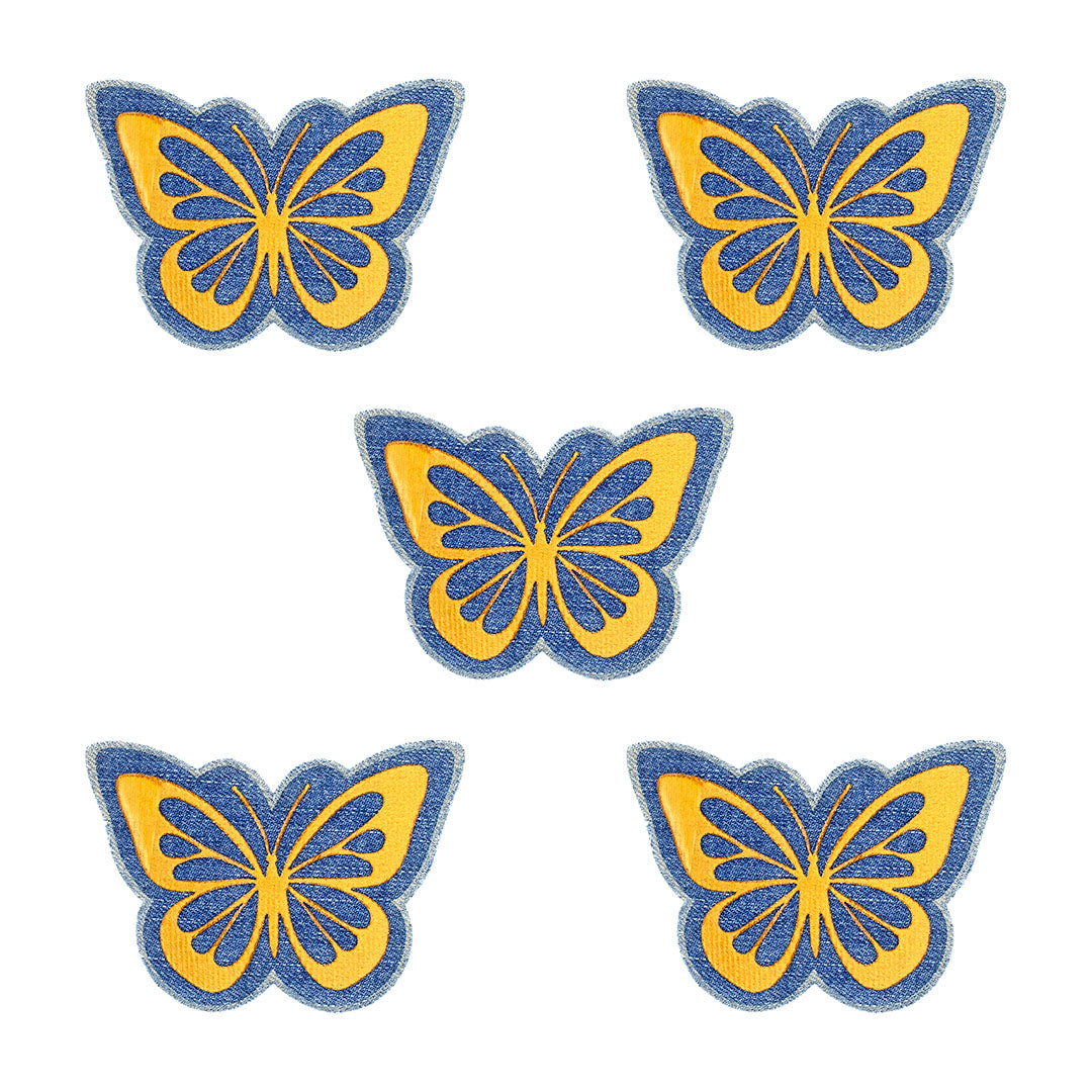 5 Unidades Parche Mariposa Mostaza Felpa Jean Vintage