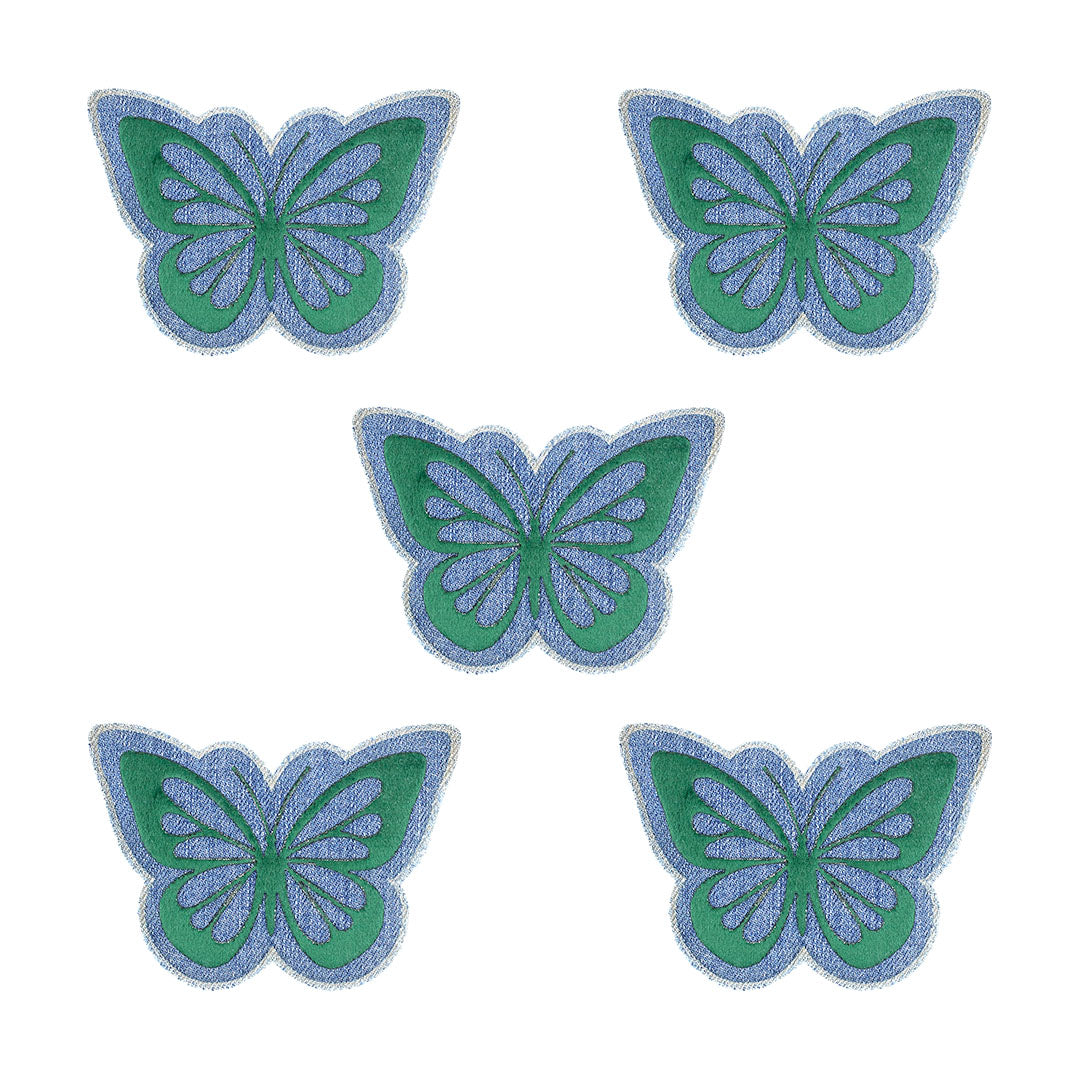 5 Unidades Parche Mariposa Verde Felpa Jean Vintage