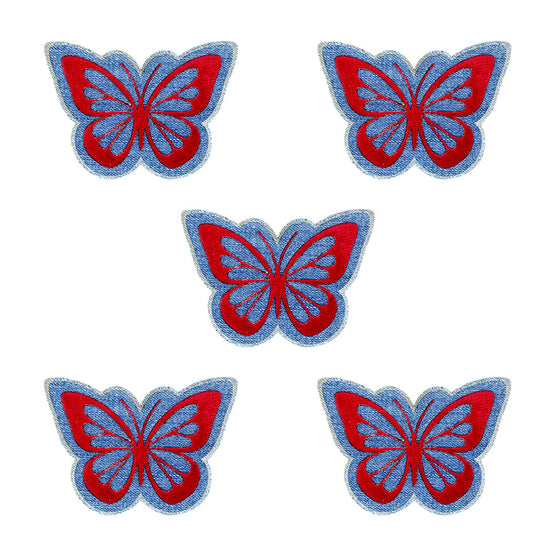5 Unidades Parche Mariposa Roja Felpa Jean Vintage