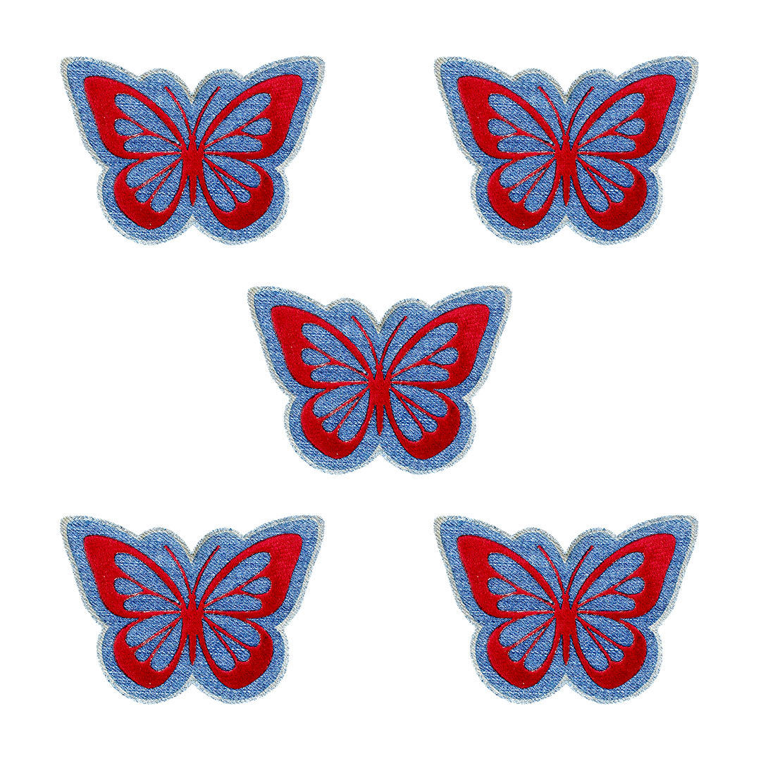 5 Unidades Parche Mariposa Roja Felpa Jean Vintage