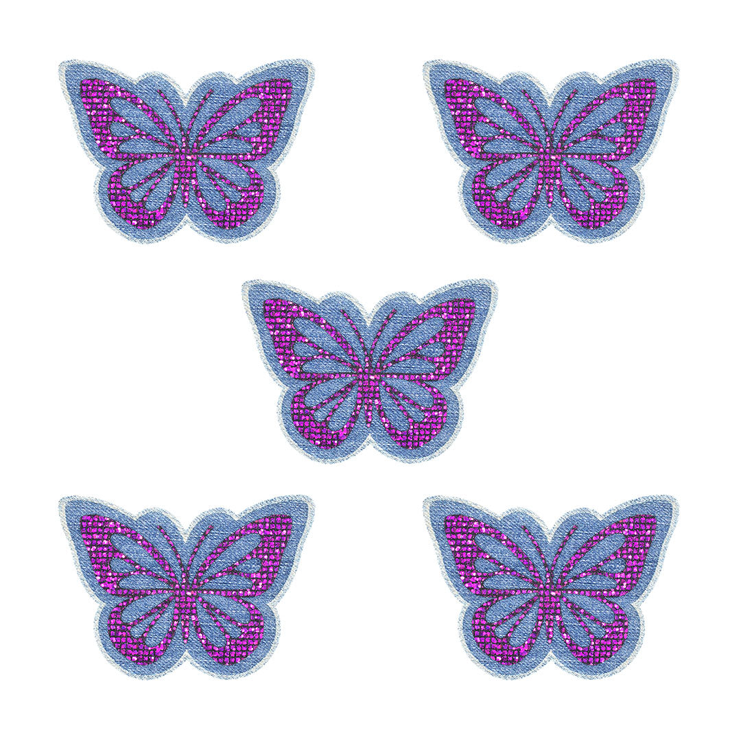 5 Unidades Parche Mariposa Purpura Microlentejuelas Jean Vintage