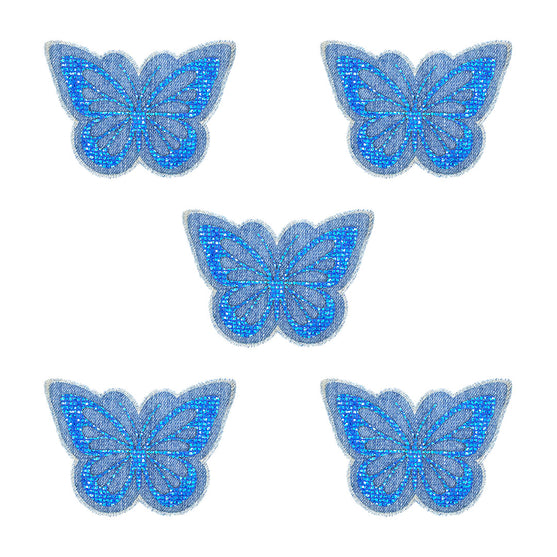 5 Unidades Parche Mariposa Azul Microlentejuelas Jean Vintage
