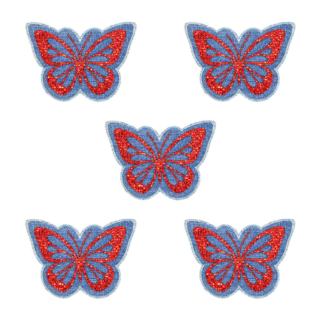 5 Unidades Parche Mariposa Roja Microlentejuelas Jean Vintage