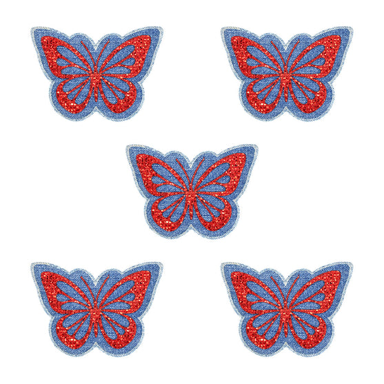 5 Unidades Parche Mariposa Roja Microlentejuelas Jean Vintage