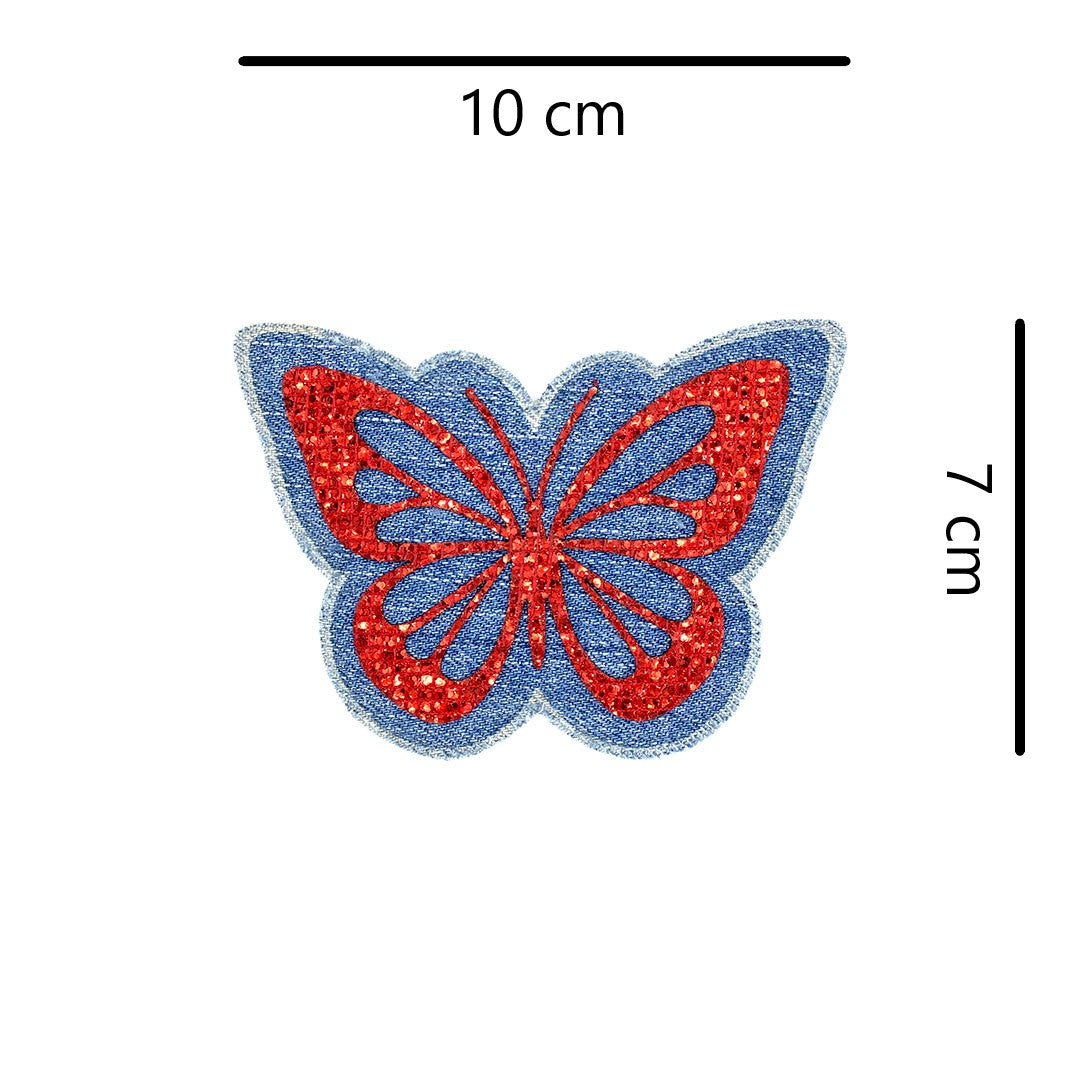 5 Unidades Parche Mariposa Roja Microlentejuelas Jean Vintage
