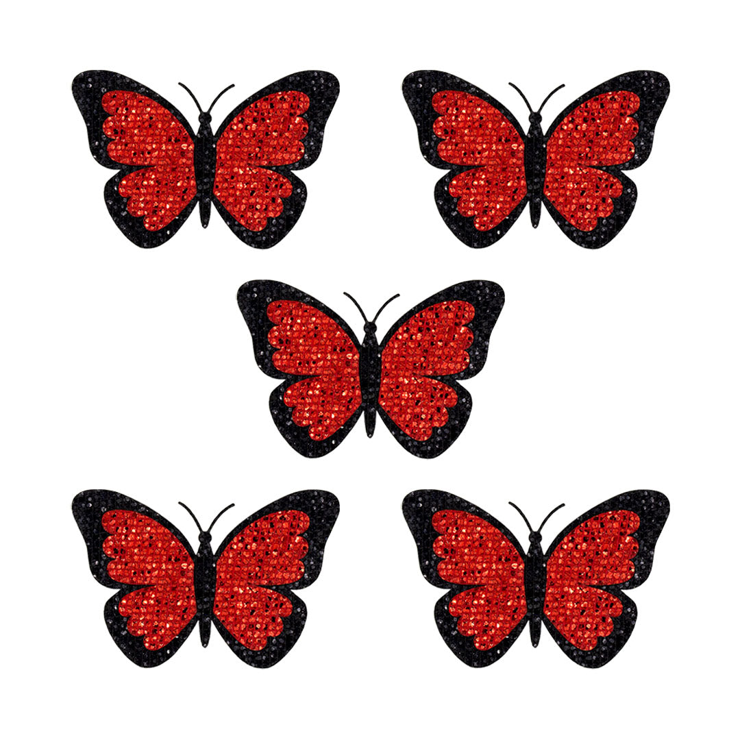 5 Unidades Parche Mariposa Roja Pequeña Microlentejuelas Sin Borde BY DELUXE Chile