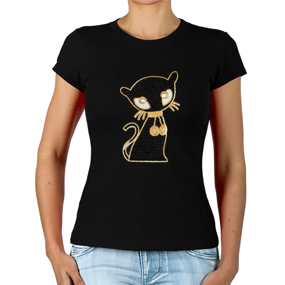 Polera Gata Negra Lentejuelas BY DELUXE Chile