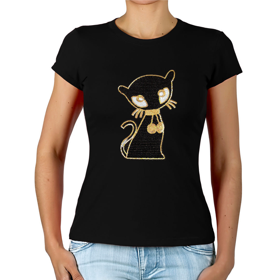Polera Gata Negra Lentejuelas BY DELUXE Chile