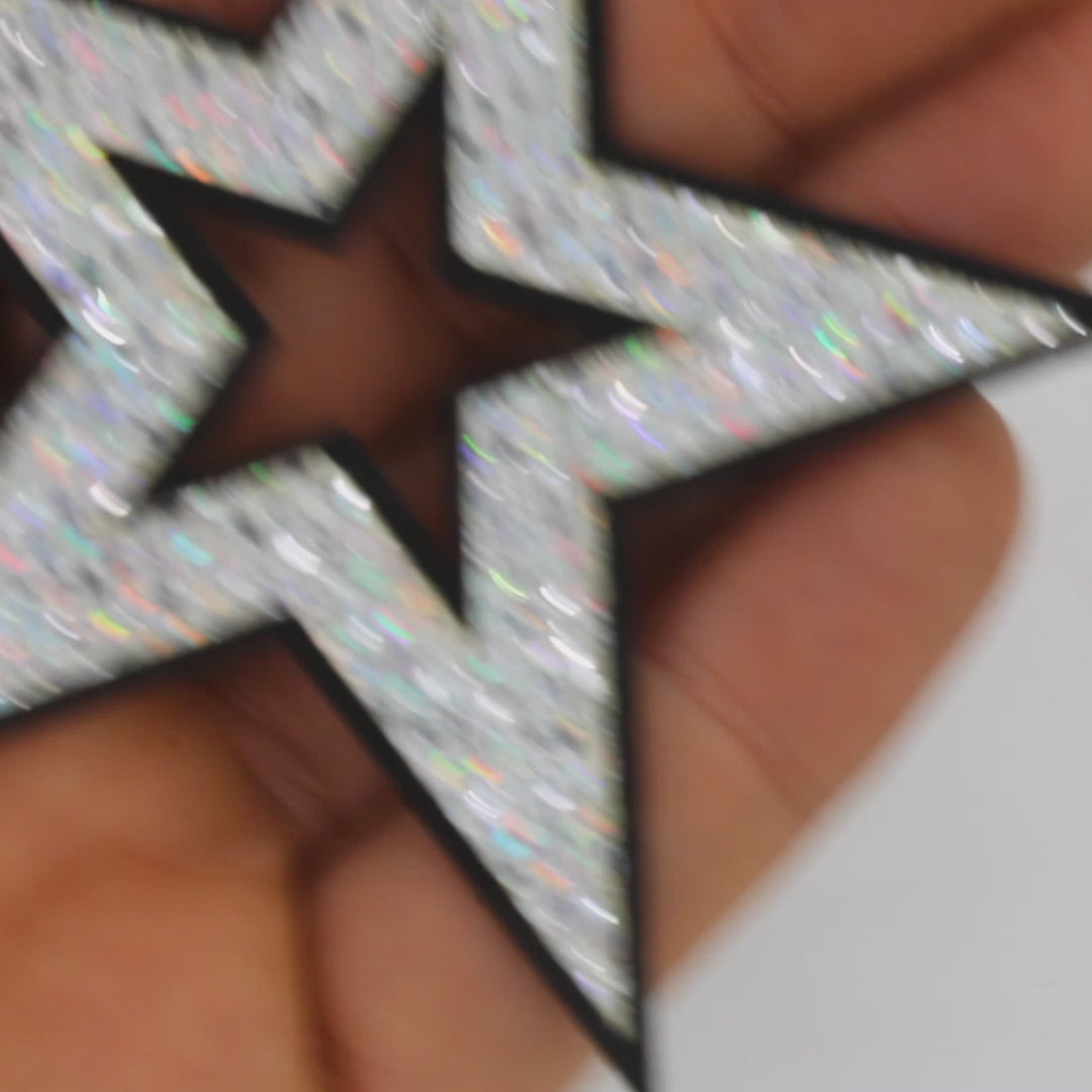 5 Unidades Parche Estrella Plateada Perforada Microlentejuelas BY DELUXE Chile