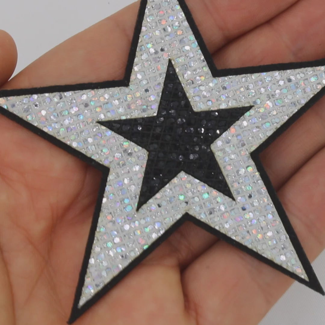 5 Unidades Parche Estrella Plateado Negro Microlentejuelas BY DELUXE Chile