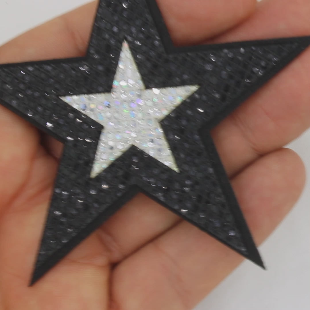 5 Unidades Parche Estrella Negra Plateada Microlentejuelas BY DELUXE Chile