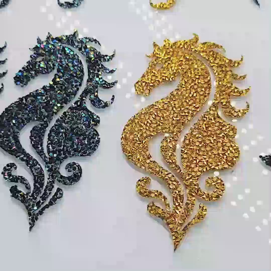 Decoración Caballo Negro Tornasol Mediano Cristales