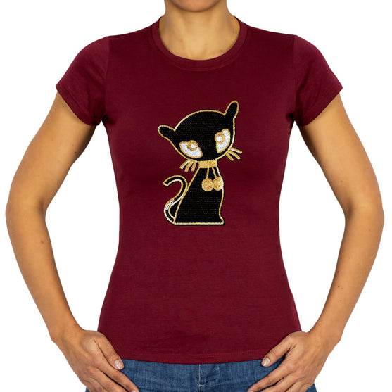 Polera Gata Negra Lentejuelas BY DELUXE Chile