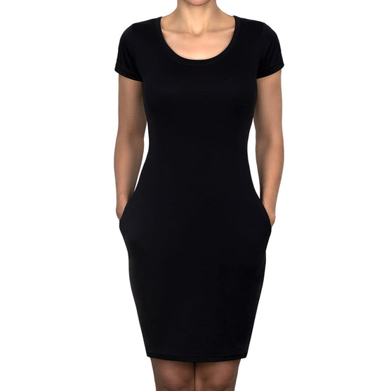 Vestido Algodón Negro Manga Corta Cuello Redondo BY DELUXE Chile