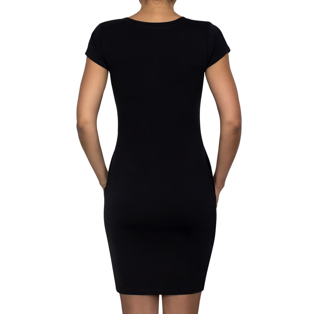 Vestido Algodón Negro Manga Corta Cuello Redondo BY DELUXE Chile