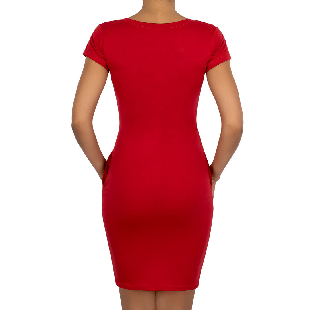 Vestido Algodón Rojo Manga Corta Cuello Redondo BY DELUXE Chile