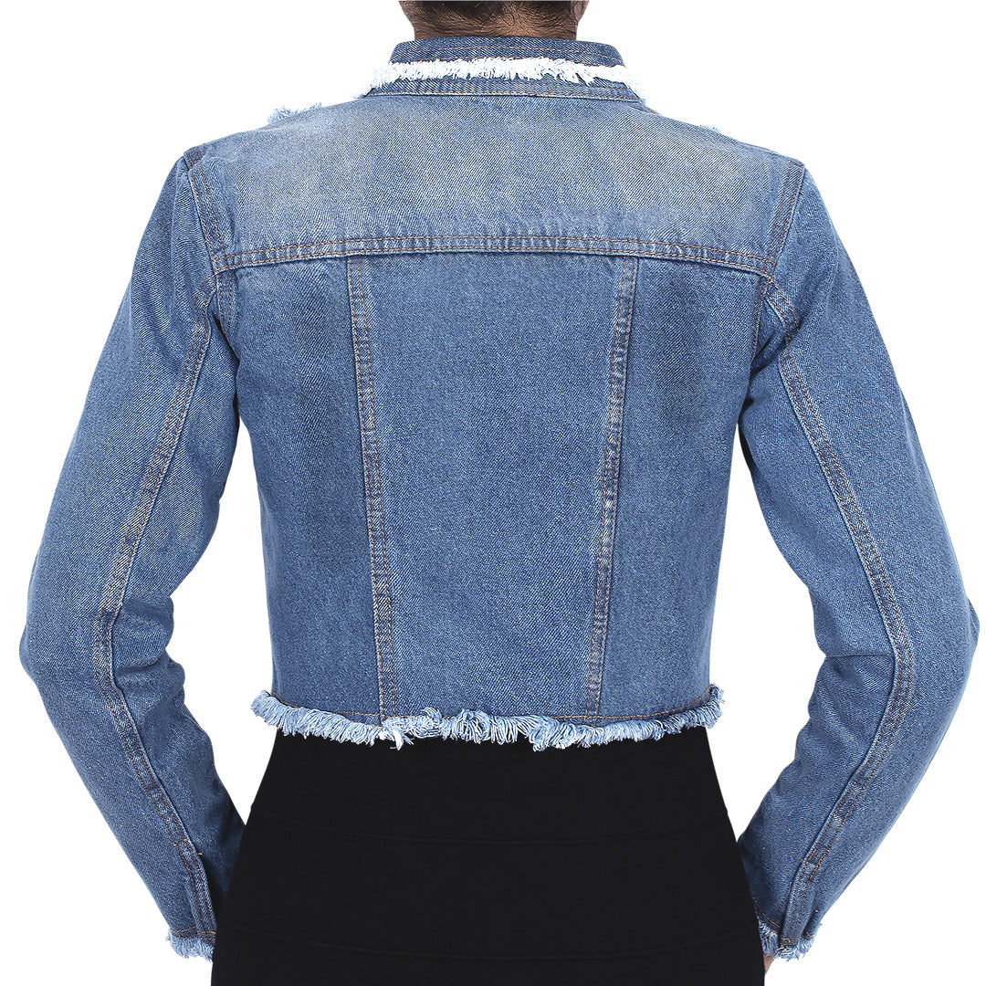 Chaqueta Denim Algodón Índigo Destroyed Corta BY DELUXE Chile