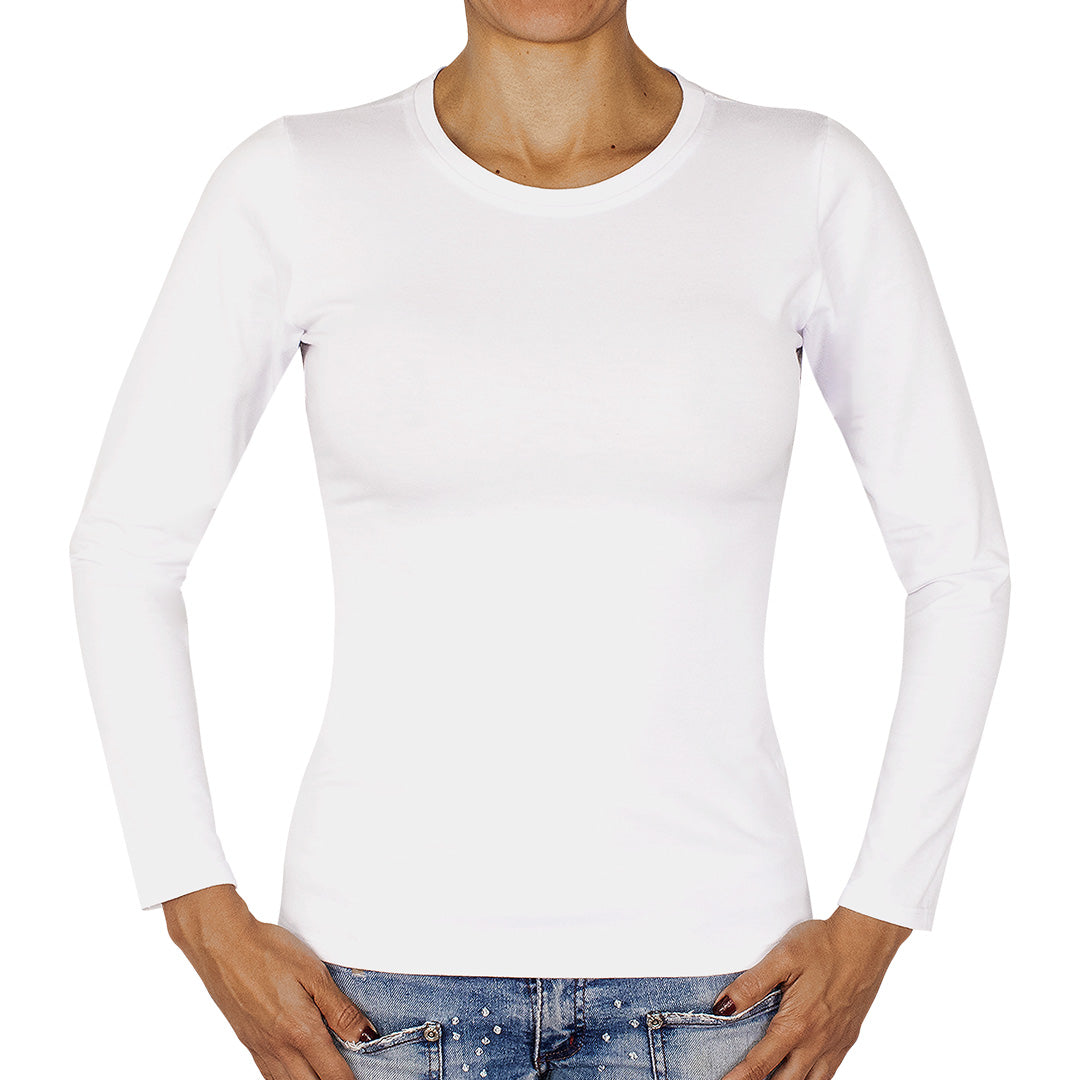 Polera Algodón Blanca Manga Larga Cuello Redondo BY DELUXE Chile