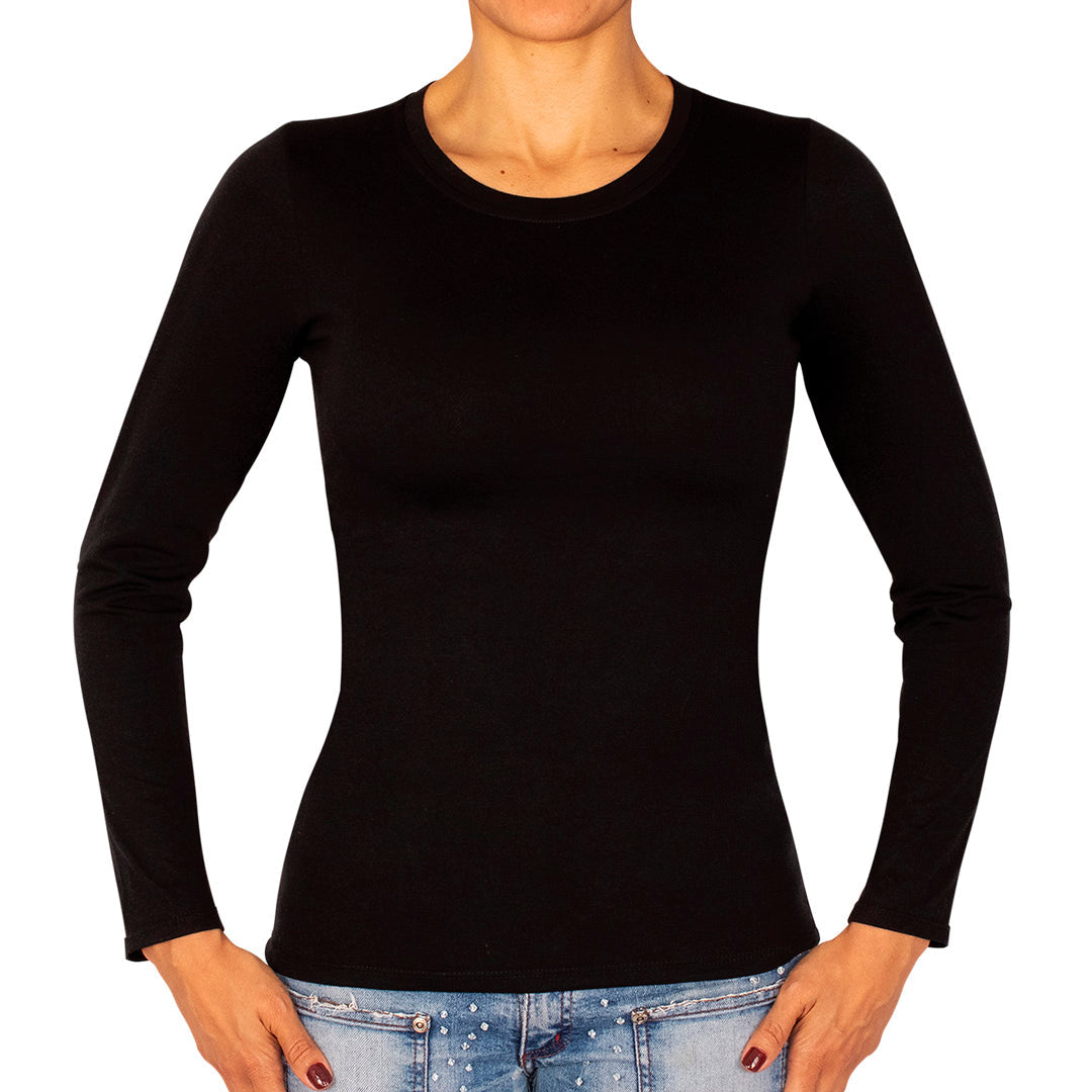 Polera Algodón Negra Manga Larga Cuello Redondo – BY DELUXE Chile