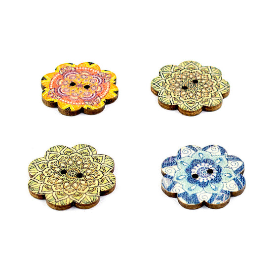 10 Unidades Botones Vintage Flor Madera BY DELUXE Chile