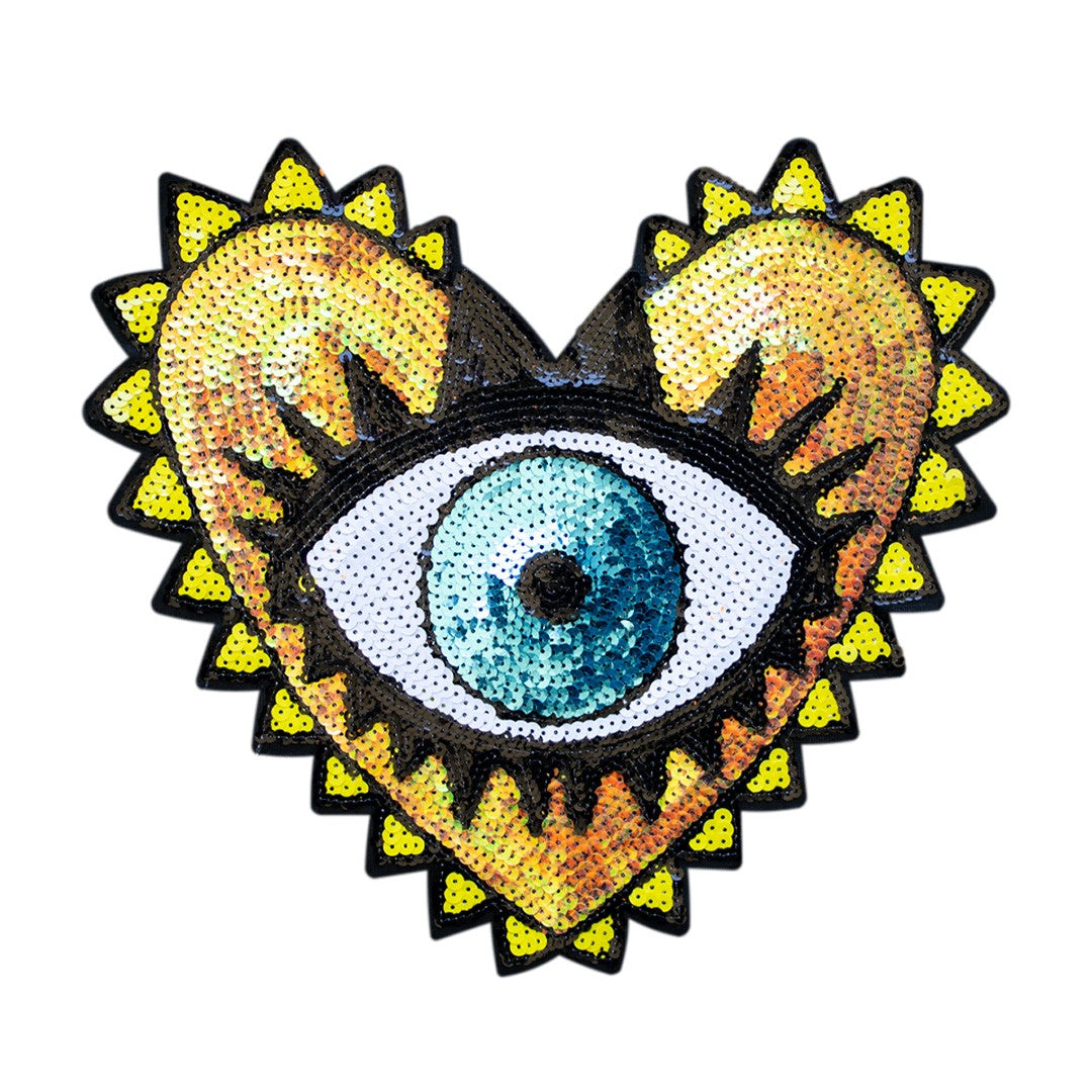 Parche Corazón Amarillo Ojo Turco Grande Lentejuelas BY DELUXE Chile