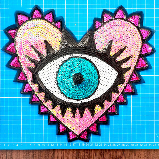 Parche Corazón Fucsia Ojo Turco Grande Lentejuelas BY DELUXE Chile
