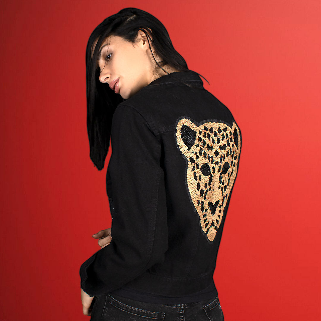 Parche Leopardo Dorado Lentejuelas BY DELUXE Chile