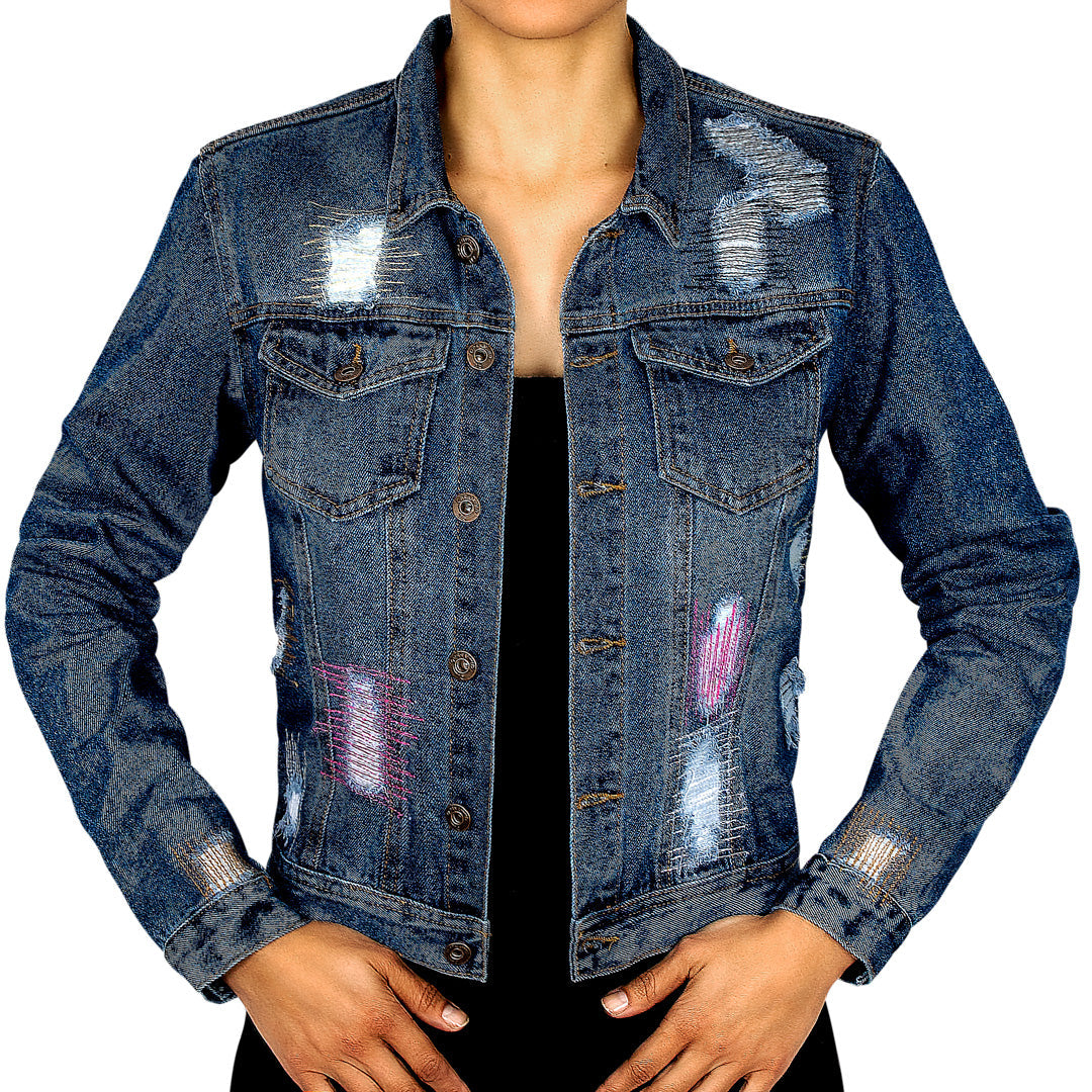 Chaqueta Denim Algodón Oxford Destroyed Bordada BY DELUXE Chile